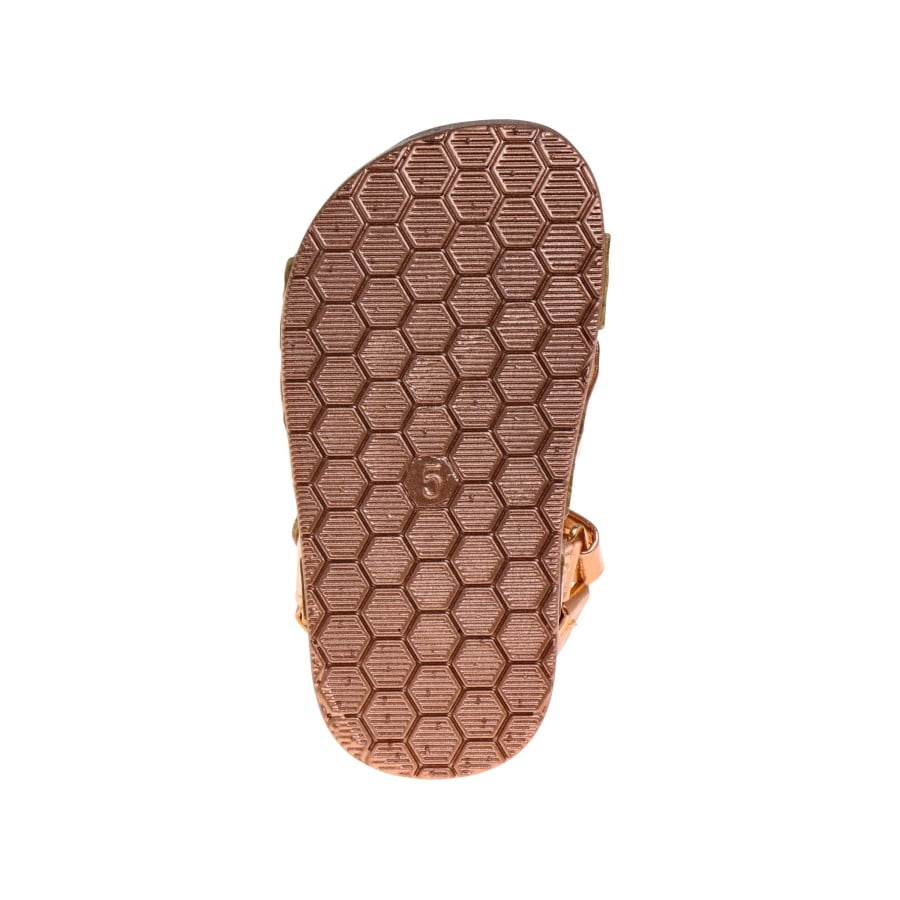 Laura Ashley Girls Hook & Loop Flat Heel Footbed Sandals (Toddler Sizes) - Rose Gold Metallic, 10