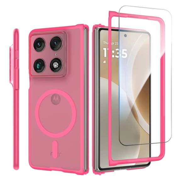 Mynvo Magnetic Case for Motorola Razr Fold 2026, Slim Frosted Shock-Absorbing Cover with Tempered Glass Screen Protector for Women Men