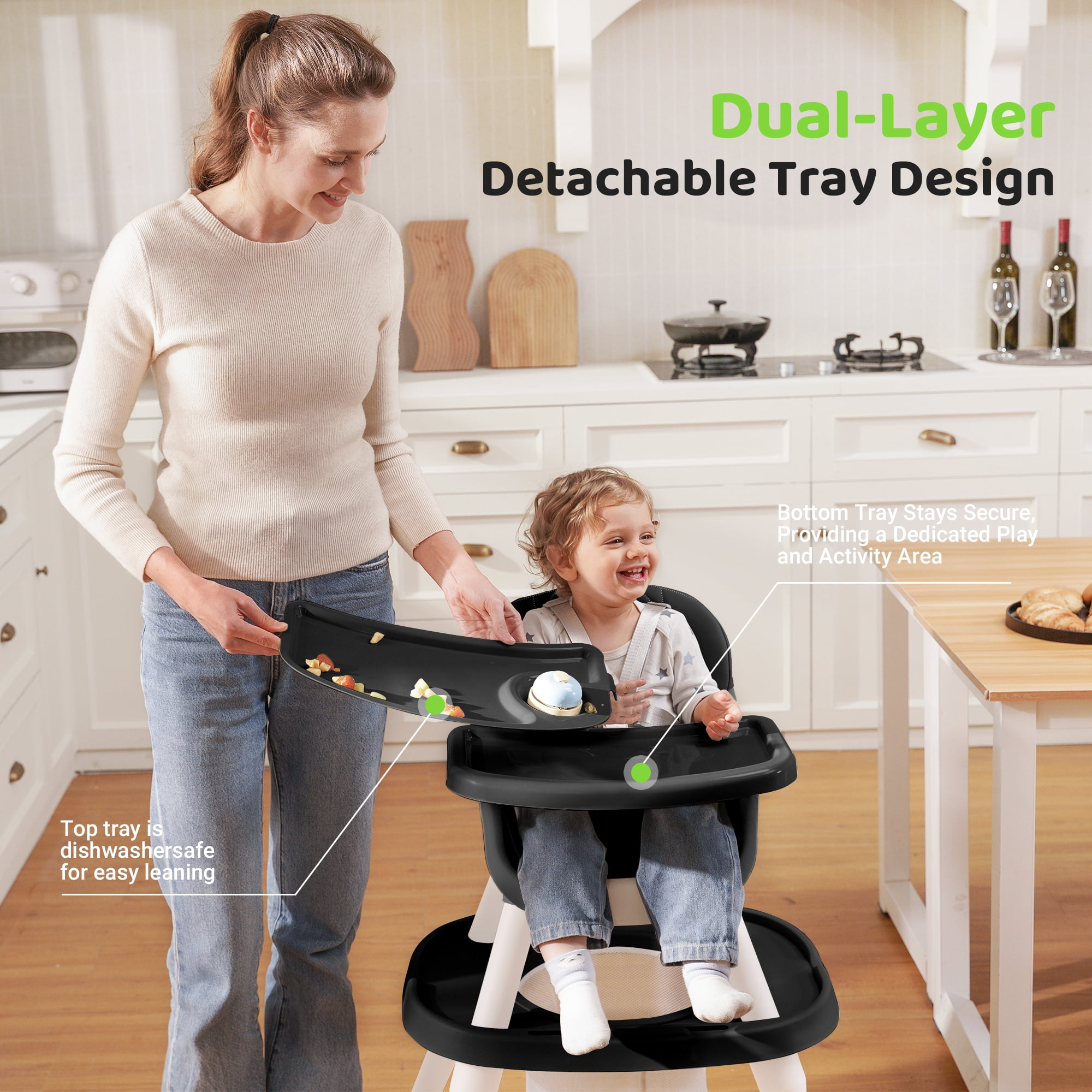 Babyeap 8-in-1 Baby High Chair, Feeding Chair, Table & Chair Set, Convertible Design for Babies & Toddlers,Black
