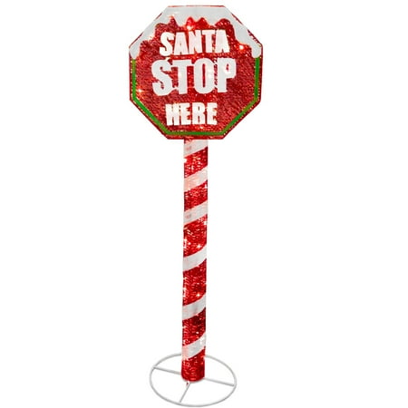 60" Red and White Stop Sign Decor with White LED Lights