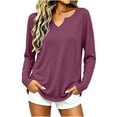 thumbnail image 5 of Women's Basic V-Neck Long Sleeve T-Shirt Loose Fit Solid Color Oversized Pullover Casual Everyday Fall Winter Tee, 5 of 8