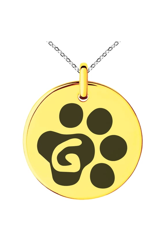 Stainless Steel Letter G Initial Cat Dog Paws Monogram Engraved Small Medallion Circle Charm Pendant Necklace