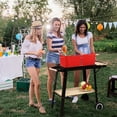 thumbnail image 5 of Portable Charcoal Grill, Four Legs with Wheels Square Enamel Charcoal Oven, Black Red, 5 of 9