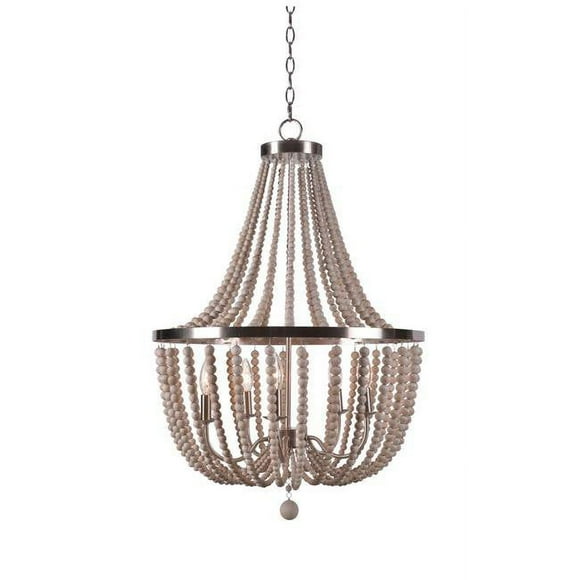 Kenroy Home 93132BS Dumas Chandeliers, Medium, Brushed Steel with White Wood Beads
