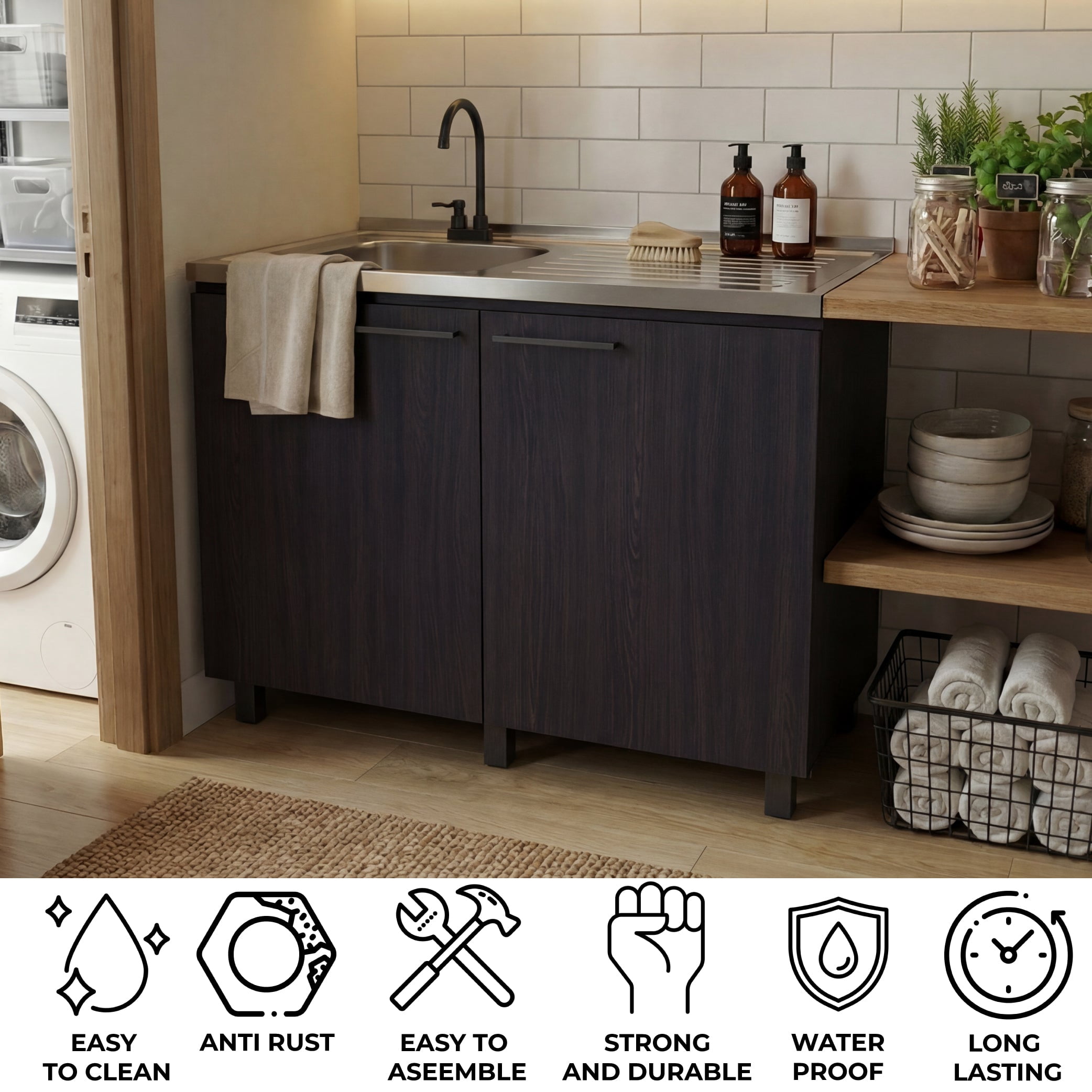 TUHOME Napoles Utility Sink Complete with Faucet Included, Freestanding Base with Legs