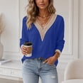 thumbnail image 6 of Edvintorg Womens Sweaters Lace V Neck Casual Knit Pullover Top Long Sleeve Loose Sweater Plus Size Fashion Women Clothes Blue XXL, 6 of 9