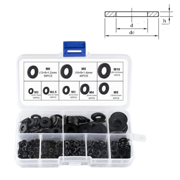 500 Pack Plastic Washers, Nylon Flat Washers, Corrosion-Free Rubber Washers for Industrial Fixings, Automotive, Commercial, Insulation, Black, 1mm Thickness