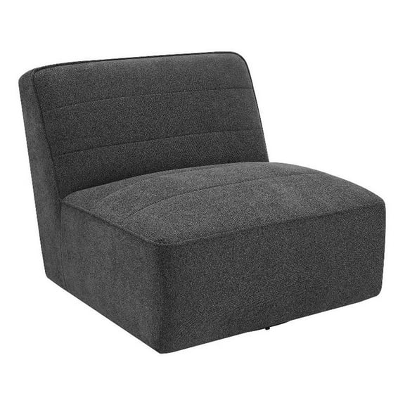 Pemberly Row Upholstered Fabric Swivel Chair with Armless in Dark Charcoal