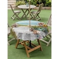 thumbnail image 5 of Outdoor Tablecloth with Umbrella Hole Zipper Beach Ocean Round Tablecloth 60" Waterproof Outside Table Cloth Blue Sea Sunflower Modern Country Green Patio Table Cover Tablecloths for Picnic Party, 5 of 8