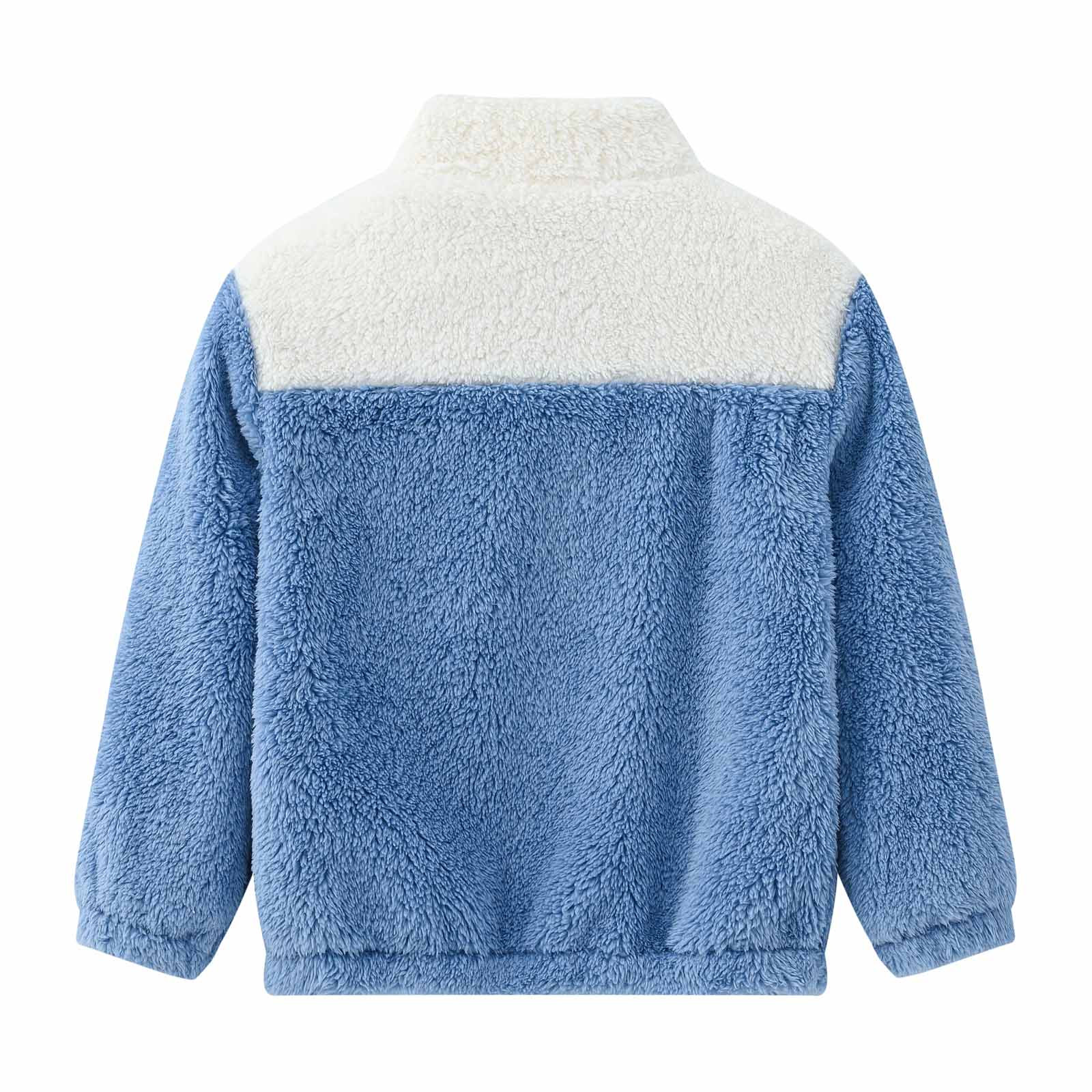 YYDGH Girls Zipper Jacket Fuzzy Sweatshirt Long Sleeve Casual Cozy Fleece Sherpa Outwear Coat Full-Zip Rainbow Jackets(Blue,5-6 Years) - image 4 of 8