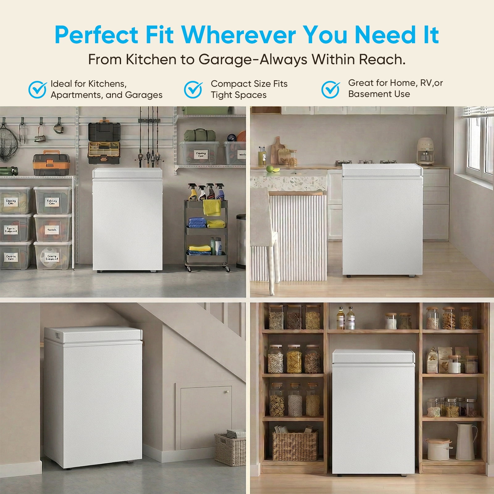 TABU Chest Freezer, 5.0 Cu Ft Deep Freezer with Adjustable Temperature, Compact Freezer with Top Open Door (White)