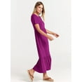 thumbnail image 4 of Women Summer Casual Short Sleeve Crewneck Aline Swing Flowy Tiered Shirt  Beach Long Dress 2025 Trendy Outfits Black Large, 4 of 9