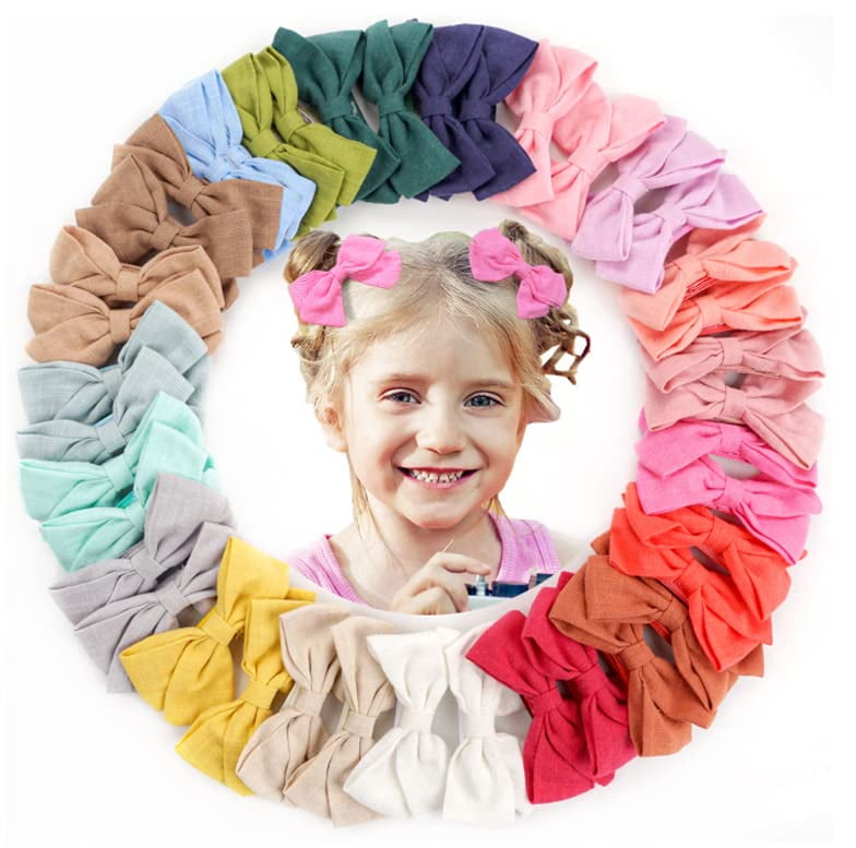 40PCS 3.5Inches Baby Hair Bows Alligator Clips Linen Bows Hair