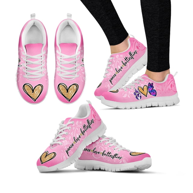 Zapatos casuales de moda con diseño de estampado de amor rosa simple, zapatos deportivos ligeros con cordones para exteriores, zapatos para caminar