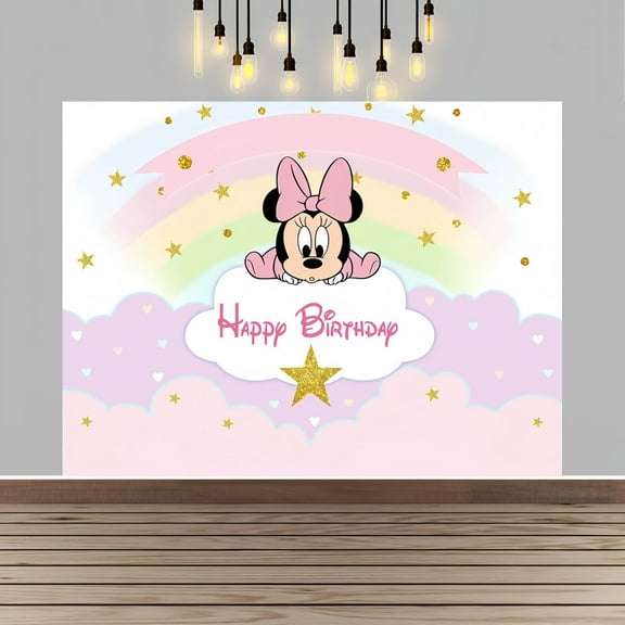 Minnie Happy Birthday Anime Cartoon Theme Backdrops Banner Birthday Party Decor Supplies(5x3ft)
