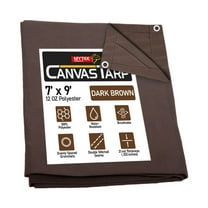 7' x 9' Dark Brown 12oz Canvas Tarp with Grommets - Water Resistant - Heavy Duty Canvas Tarps - Multipurpose Tarpaulin Cover for Canopy Tent, Roof, Camping, Semi Trucks & Cargo