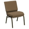HERCULES Series 21''W Church Chair in Bedford Brass Fabric with Book Rack - Gold Vein Frame
