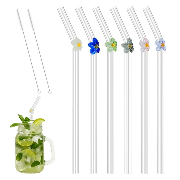 Gotydi 6 Uds Bebiendo Straws Reutilizables Ciervos Transparentes con Cepillo de Limpieza Batido Resistente Al Calor Straws para Batidos Batidos de Jugo de Té