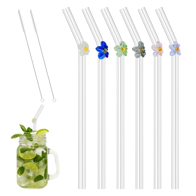 Gotydi 6 Uds Bebiendo Straws Reutilizables Ciervos Transparentes con Cepillo de Limpieza Batido Resistente Al Calor Straws para Batidos Batidos de Jugo de Té