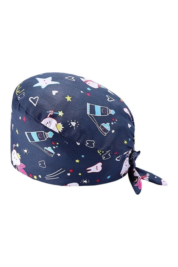 Unisex Scrub Hat Printed Cap For Doctors Comfortable Breathable Work Beret Navy One Size