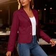 thumbnail image 5 of Women's Solid Color Lapel Long Sleeve Button Loose Blazer Fashion Suit Jacket Wine Red M, 5 of 6