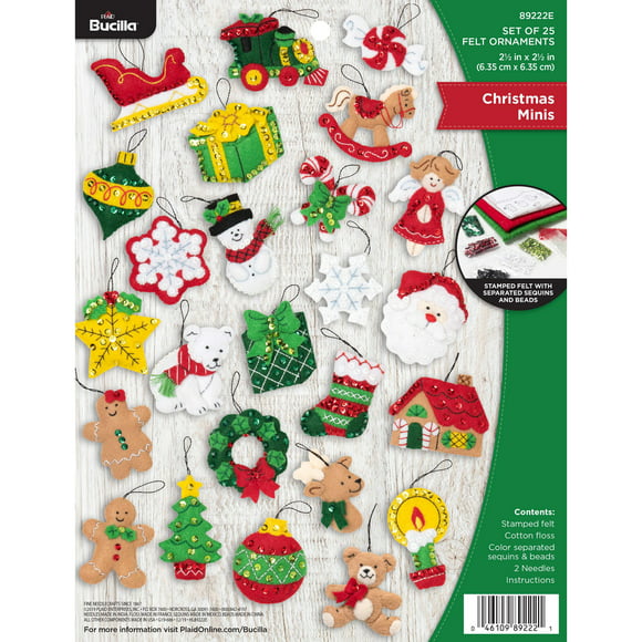Bucilla Felt Applique DIY Mini Christmas Ornament Kit, Set of 25, Christmas Minis