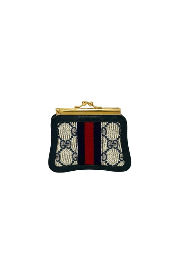 Pre-Owned GUCCI Old Gucci Sherry Line GG Leather Coin Case, Navy, 14471