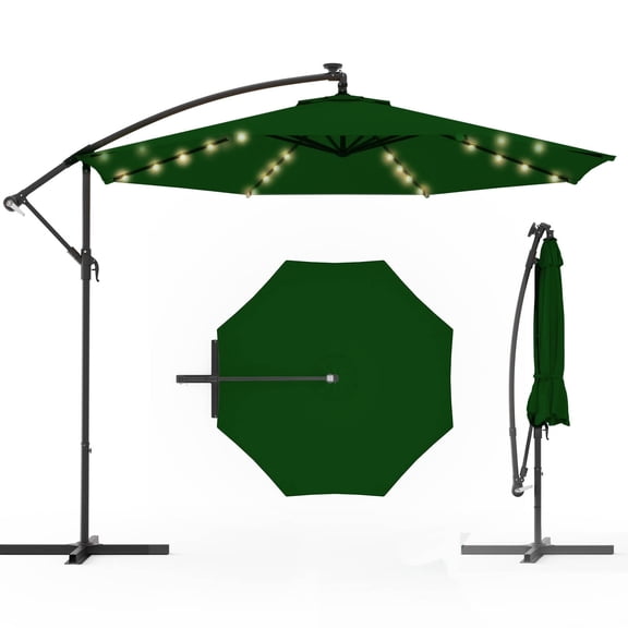 UPHYB 10FT 40 LED Solar Lighted Patio Umbrella, Outdoor Offset Cantilever Umbrella, Infinite Tilt, Crank and Cross Base, UV Protection for Backyard, Lawn, Garden & Pool