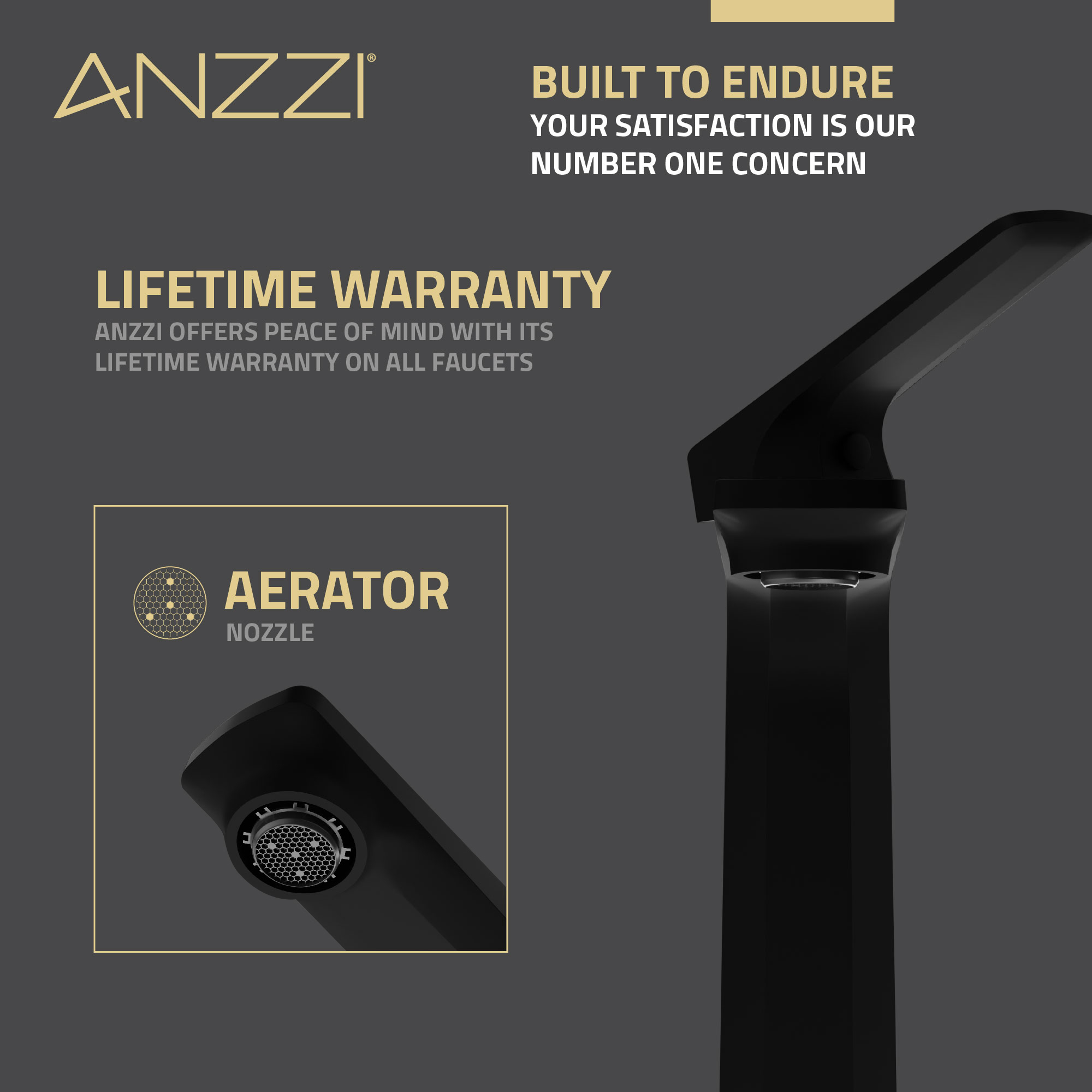 ANZZI Single Handle Single Hole Bathroom Vessel Sink Faucet With Pop-up Drain in Matte Black
