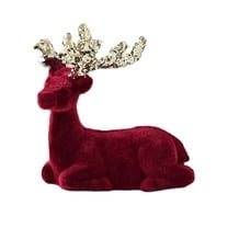 HomeDM Christmas Reindeer Tabletop Ornaments, Artificial Animal Crafts, Red Flocking Plastic Reindeer Statue Decorative for Table Centerpiece Xmas Party