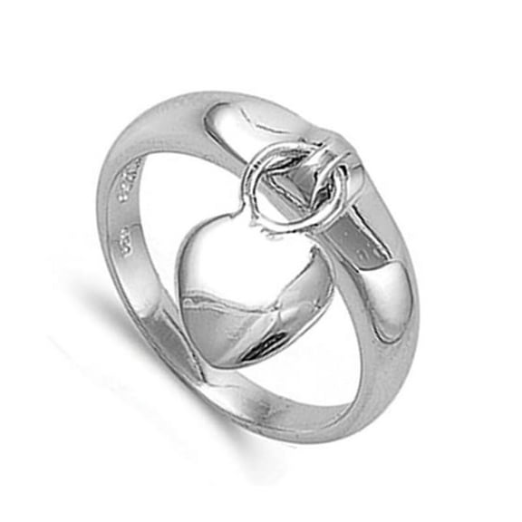 925 Sterling Silver Dangling Heart Charm Women's Gift Ring, Stackable Band Love Inspired Ring
