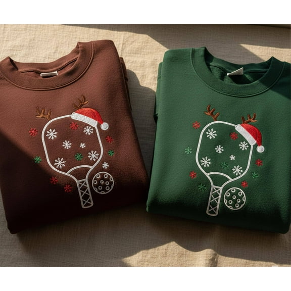 Pickleball Reindeer Sweatshirt, Embroidered Christmas Paddle Pullover, Funny Holiday Sweater, Gift for Pickleball Fans