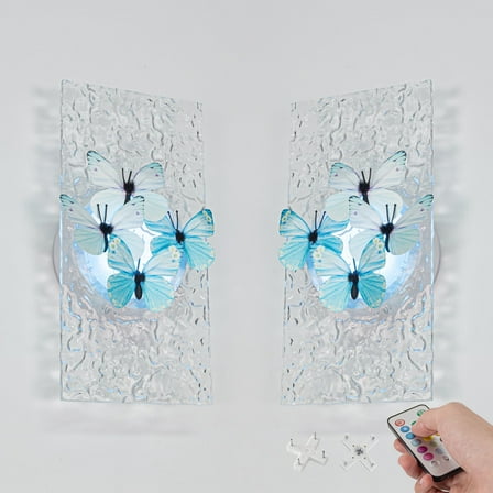 Kiven Battery Operated Wall Sconce with Remote Control,Acrylic Wireless Wall Sconces Indoor,Set of 2 Dimmable Wall Light for Hallway Bedroom Home Decor,3D Butterfly Wall Decor(No.3/10)