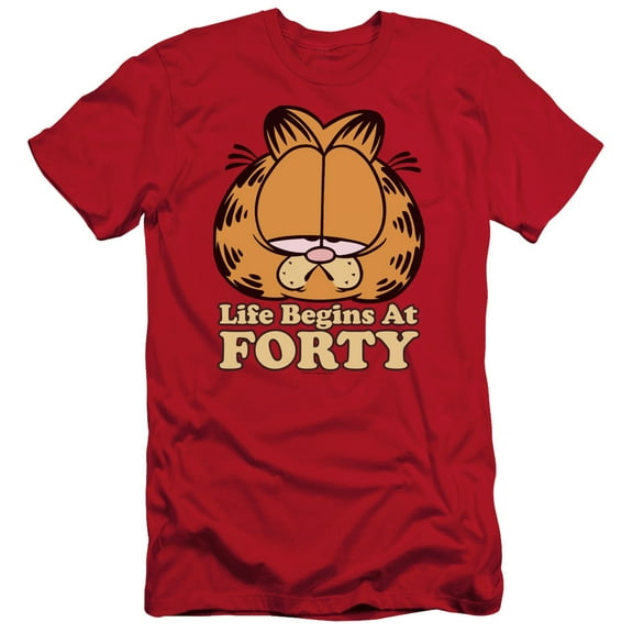 Garfield Life Begins At Forty S/S Adult 30/1 T-Shirt Red