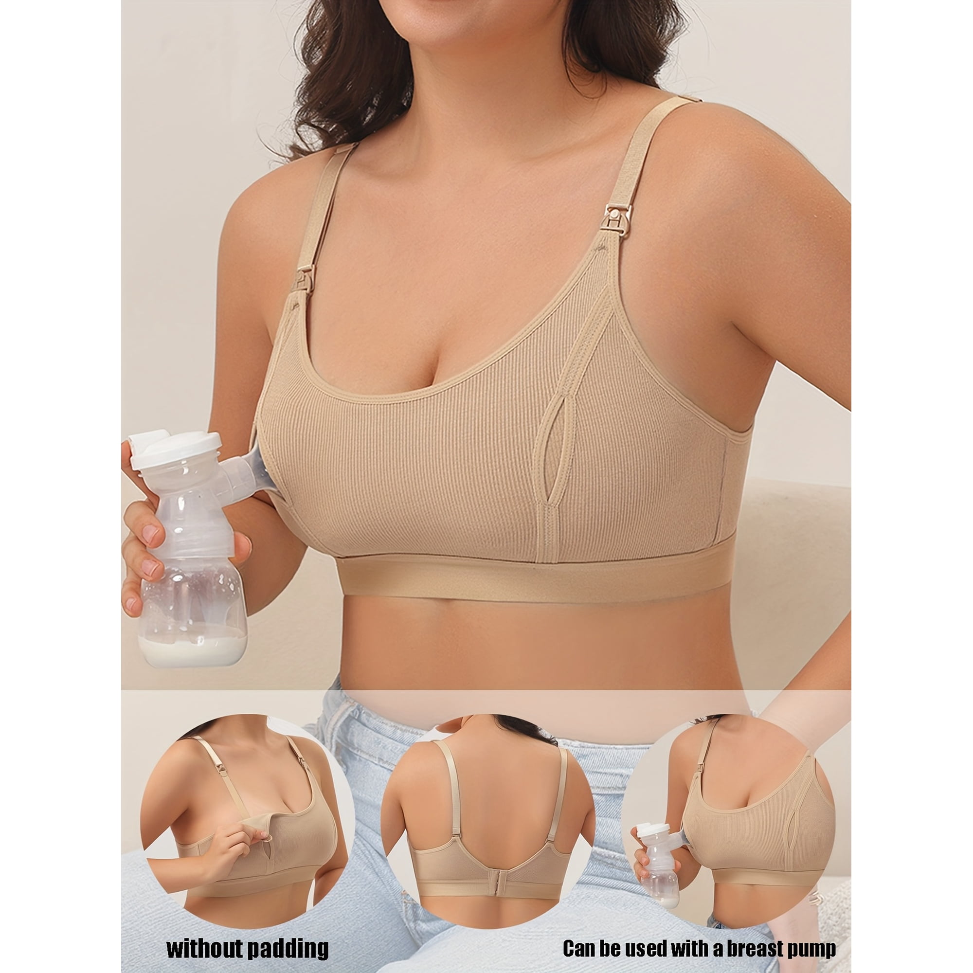 Hands Free Pumping Bra - Adjustable No Padding Design, Secure Fit for Direct Nursing & Pumping, Maternity Underwear