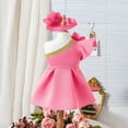 thumbnail image 5 of LYHaoo Girls' Ruffled Off Shoulder Sleeve Dress Floral Bow Headband Princess Party Set 2PC,Girls Lace Dresses Sizes 3-4 Years Pink, 5 of 7