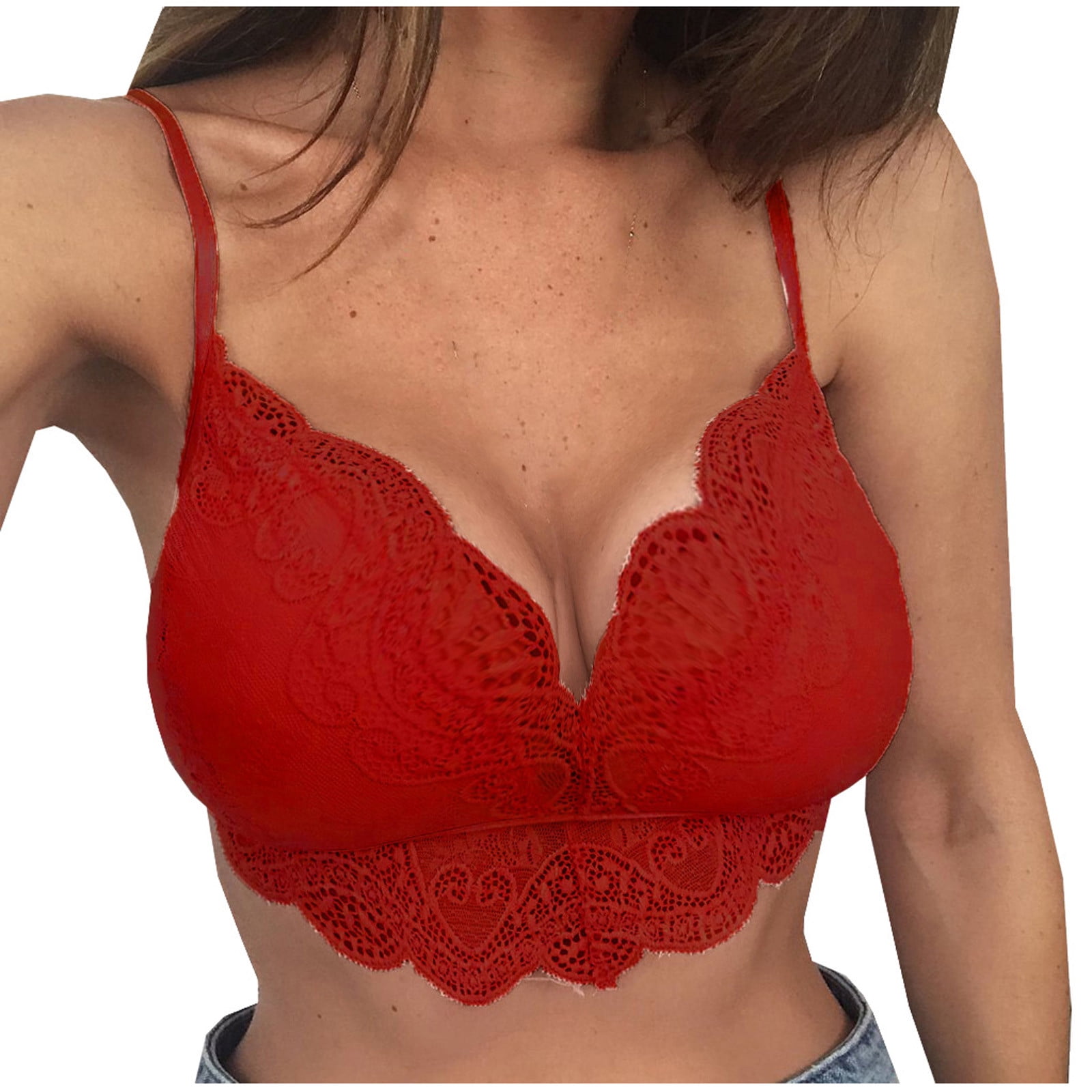 EINCcm Bras for Women, Push-up Bra, Womens Lingerie, Womens Lace Beauty Back Tube Top Wrap Chest Sexy Bottoming Vest Hollow Bra, Red, L