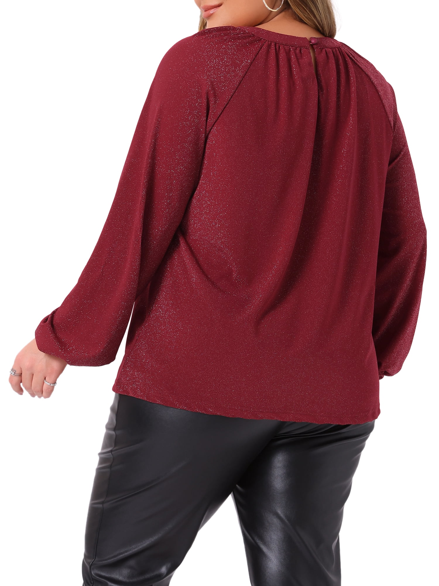 DARING DIVA Women's Plus Glitter Keyhole V Neck Blouses 2X Burgundy