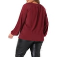 thumbnail image 4 of DARING DIVA Women's Plus Glitter Keyhole V Neck Blouses 1X Burgundy, 4 of 7
