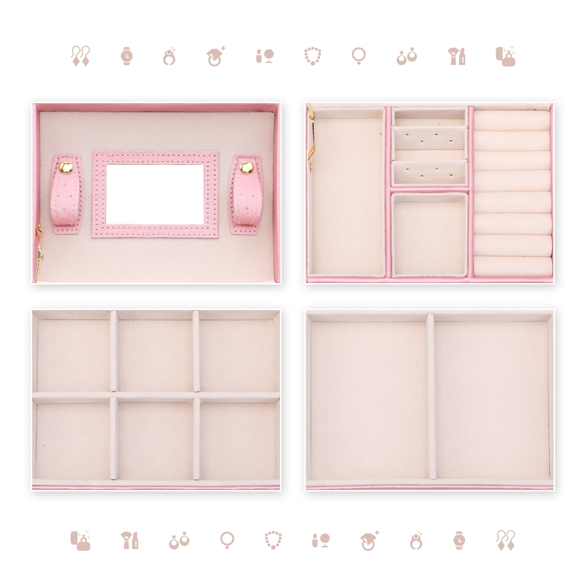 Unique Bargains 3 Layer Jewelry Box with Mirror for Women PU Leather Jewelry Organizer Red