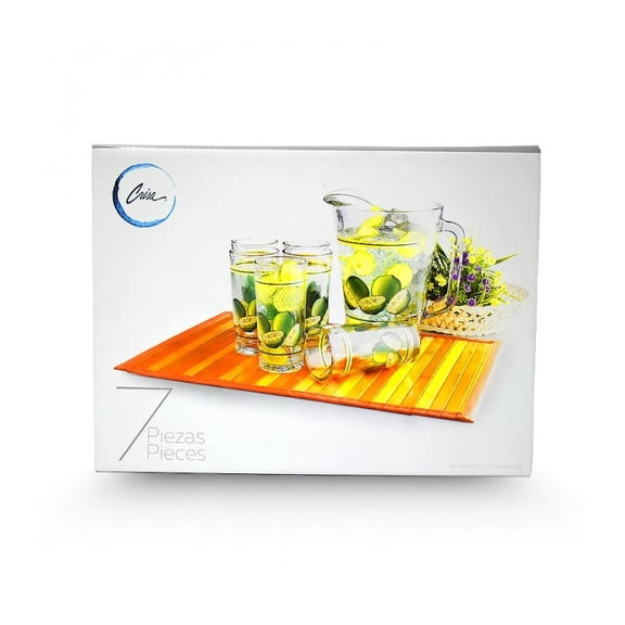 Jgo de Jarra para Agua con 6 Vasos Vidrio Crisa Limones Crisa 1710120/7972CR