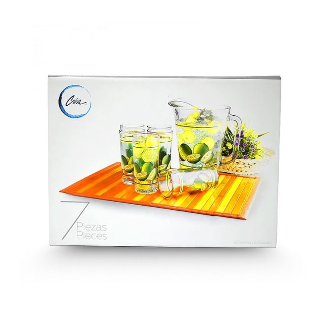 Jgo de Jarra para Agua con 6 Vasos Vidrio Crisa Limones Crisa 1710120/7972CR