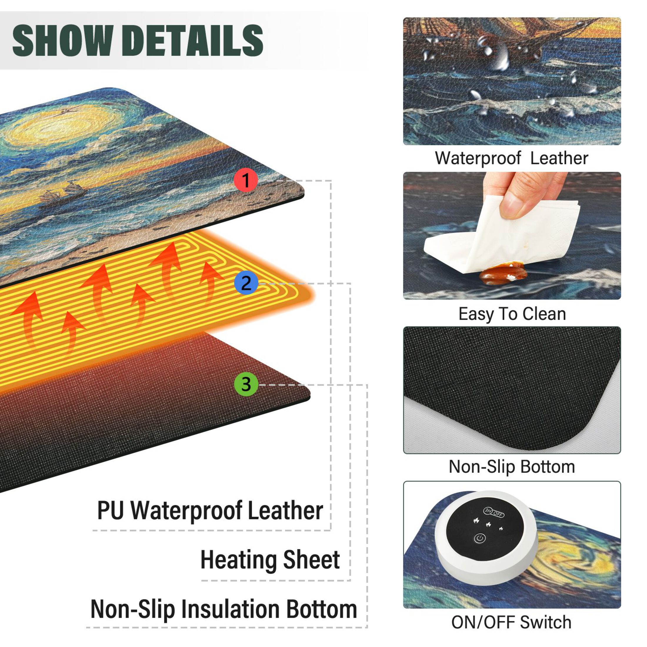 Wobogo Many Stars at Sea Heated Mouse Pad Extra-Large Desk Mat With 3 Heating Levels and 3-hour Auto Shut-Off Protection Ideal for Computer Keyboards Home Office Hand-warming Essential 31.5in × 13in