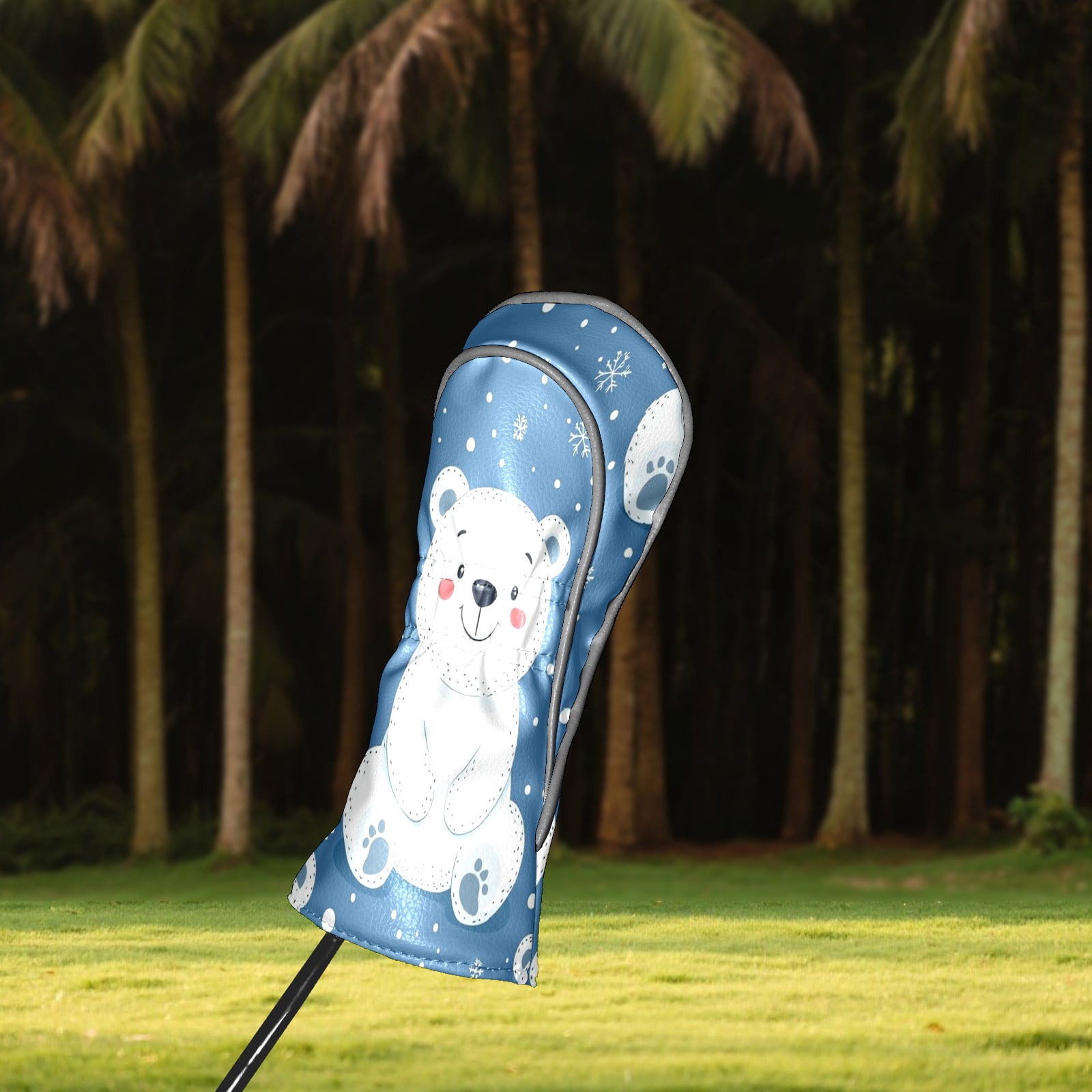 Golf Club Head Covers - White Bear Design, PU Leather, Waterproof, Fits Fairway Woods/Hybrid, Unisex, Fits Most Brands