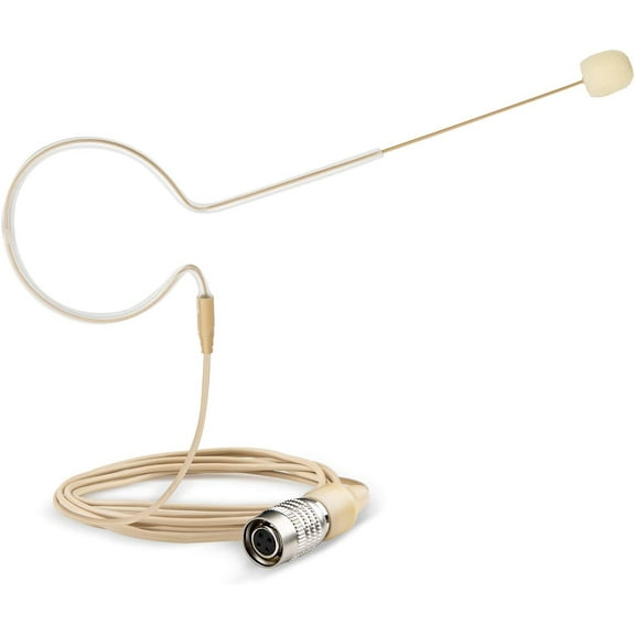 Headset Headworn Microphone - Hirose 4 Pin Plug Head Microphone for Audio Technica Wireless System & Bodypack Transmitter – Beige Single Earhook Omnidirectional Headset Head Mic