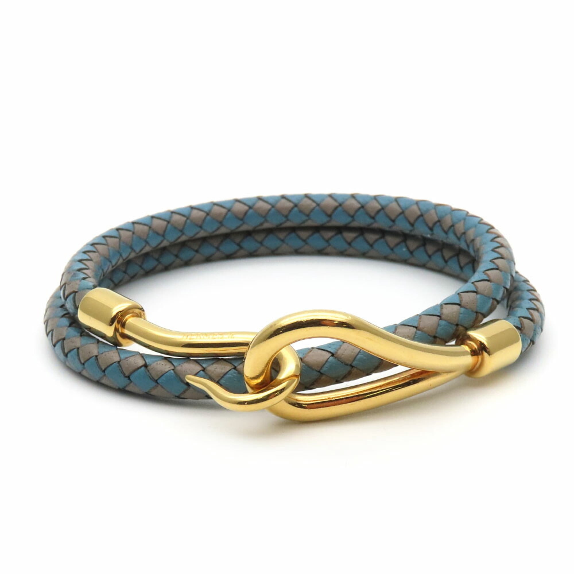 Pre-Owned Hermes Bracelet Jumbo Metal Leather Blue Grey  display picture 2