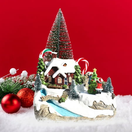 Christmas Collectible Buildings Decoration Musical Christmas Village Figurines Snow Globe with Spinning Train 8 Music LED Light for Christmas Home Decor Gift for Kids (Christmas Tree)