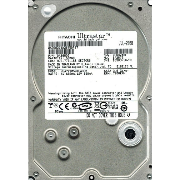 Hitachi HUA721050KLA330 P/N: 0A36830 MLC: BA2875 500GB