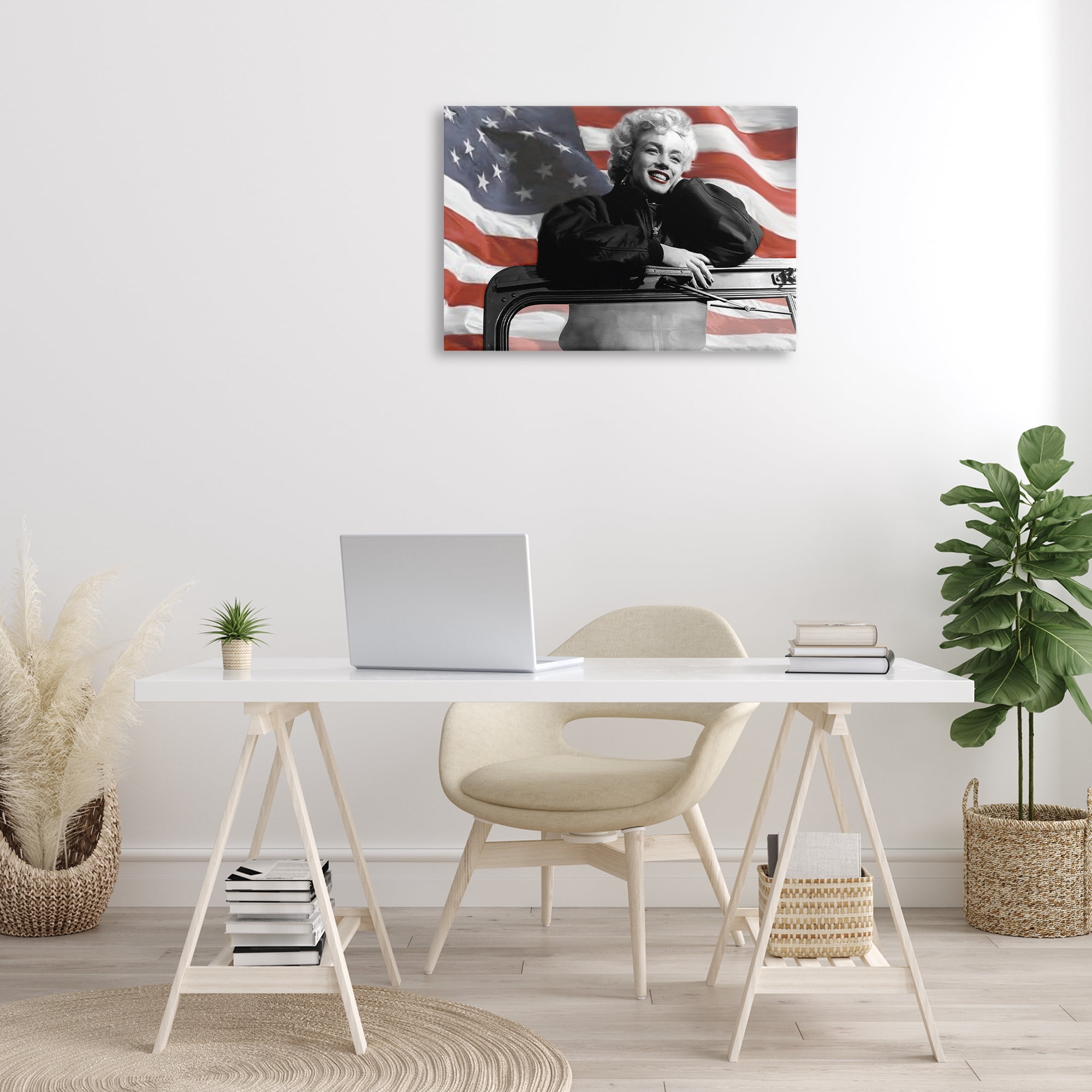 Stupell Industries Marilyn & Waving Flag People Painting Wrapped Canvas Art Print Wall Art, 30 x 20