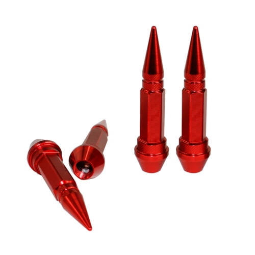 Red Aluminum Tire Wheel Rim Valve Cap Type Spiked Air Port Dust Cover Stems
